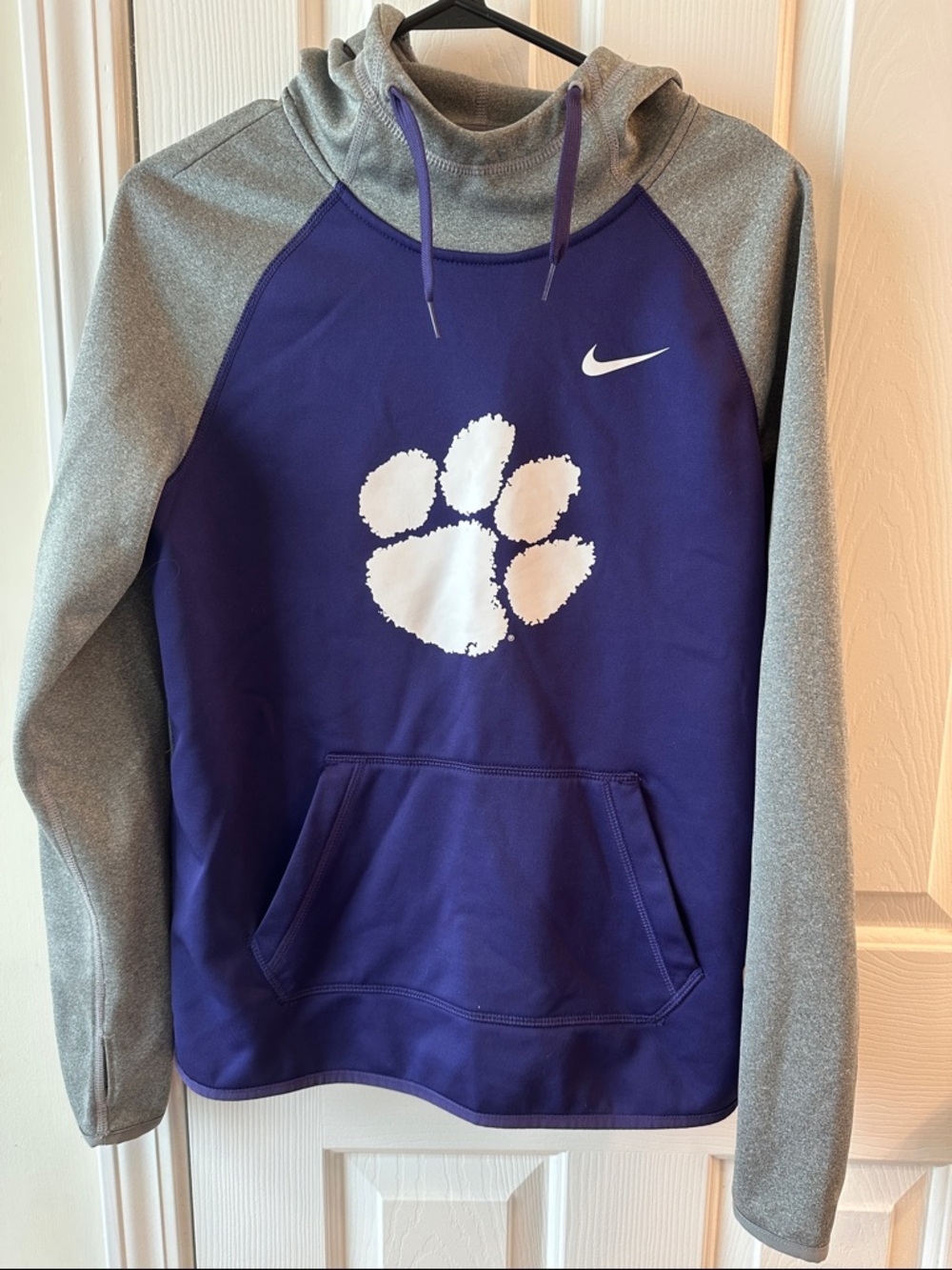 Nike Therma-Fit Clemson TigersPurple & Gray Hoodie with White Paw Logo